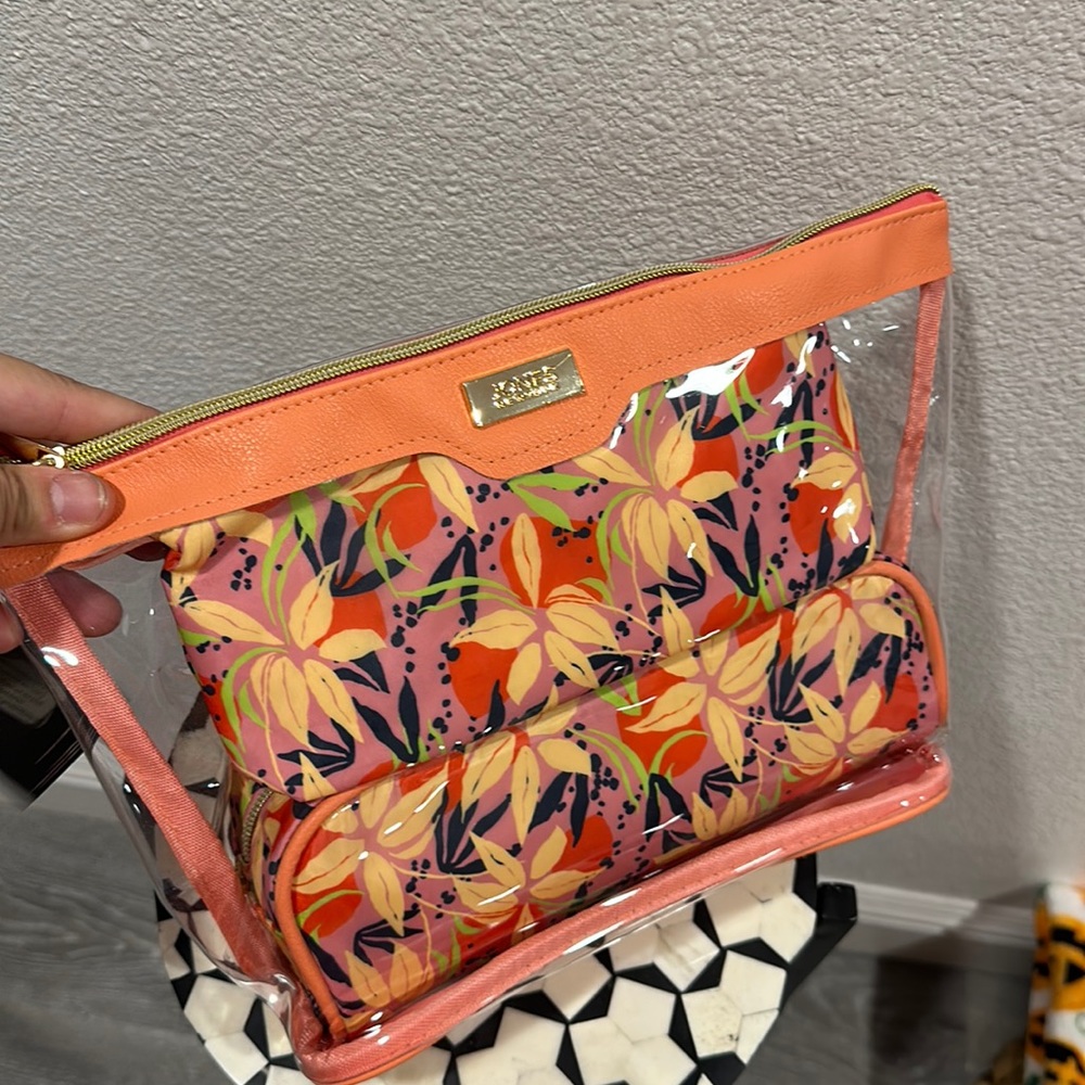 3 in 1 Floral Travel Cosmetic Bag Set - Coral Pink